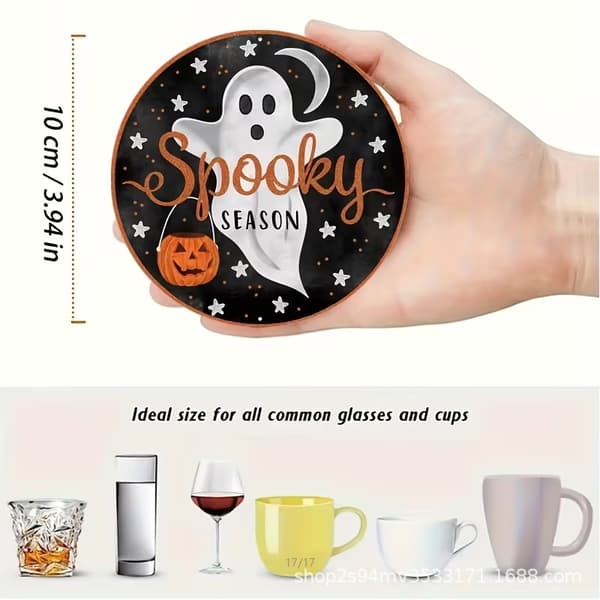 Halloween Træunderlag Sæt 8 Stykker Græskar Spøgelse Design til Hjemmekontor Indretning 8pcs