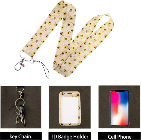 Cute Lanyard with Card Holder for ID Cards, Bee-Themed Lanyard with Hard Plastic Case