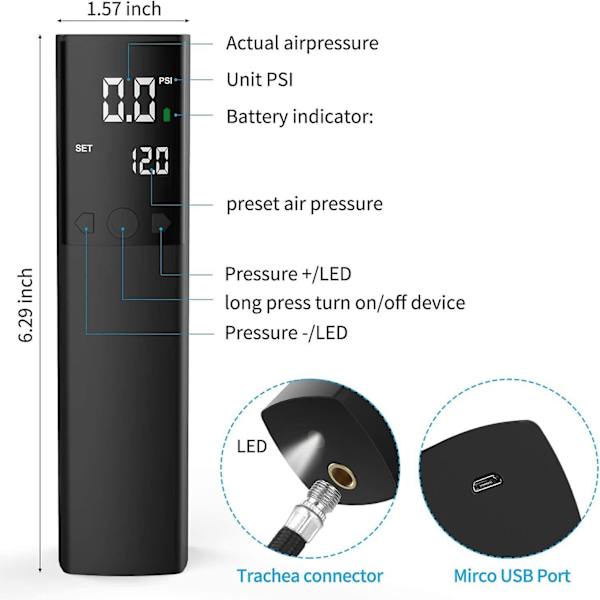 Elektrisk boldpumpe, smart luftpumpe bar hurtig boldoppumpning med præcis trykmåler og digital LCD-display til fodbold basketball volleyball