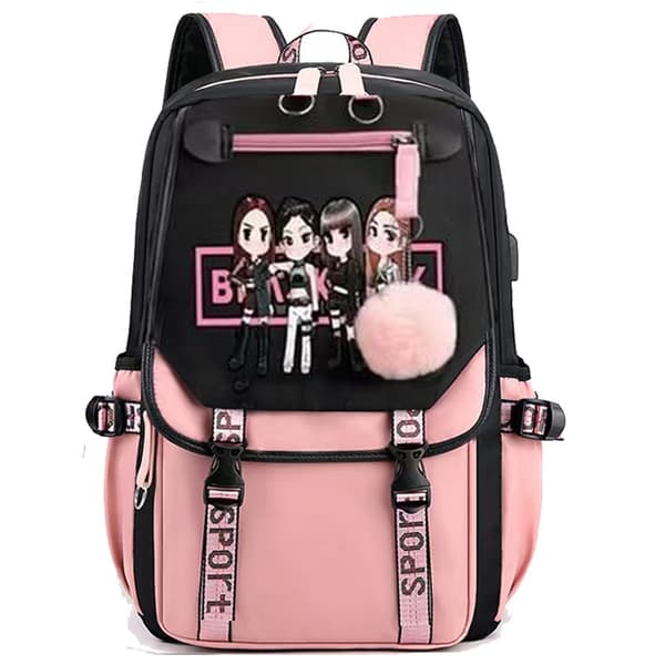 Large Capacity Travel Backpack with USB Charging - Trendy School Bag for Students with Laptop Compartment Black
