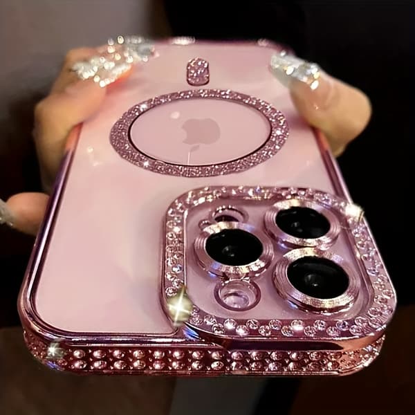 Ny Stil Magnetiskt Mobilskal med Strass för iPhone 16 15 14 13 12 11 Plus Pro Max Black IPhone 16 Pro Max