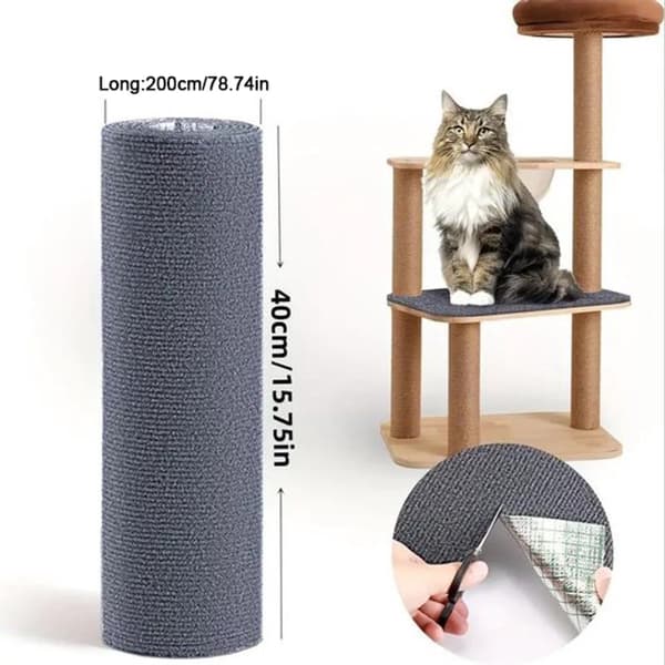 Selvklebende klorestativ for katt - DIY-beskyttelse mot kløring for møbler og vegger - Slitesterk teppebeskyttelse 200 x 40 cm mørkegrå