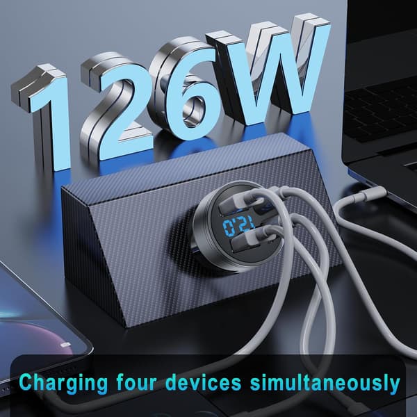 126W Autolaturi USB C PD QC3.0 Pikalataussovitin LED-volttimittarilla iOS Android-tableteille ja -puhelimille