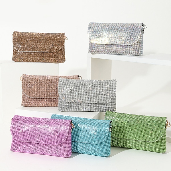 Glitter Aftenveske for Kvinner Bryllup Clutch Håndveske Kjede Skulderveske Liten Selskapsveske Crossbody Veske Sølv{HH} Silver 1