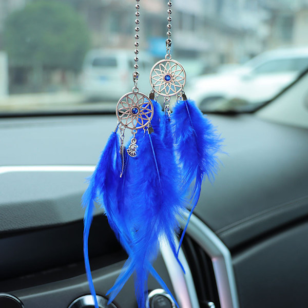 Luova auton riipus sulka unisieppari taustapeili auton koriste riippuva auton sisätilan riipus Royal Blue Feather Dream Catcher