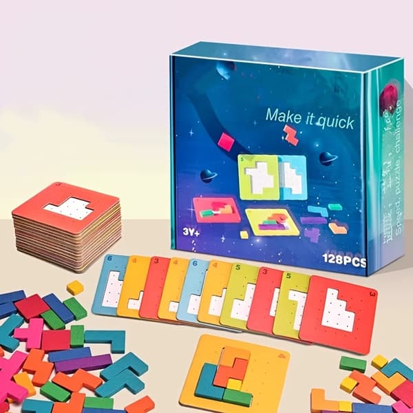 Puslespilskampsæt 20 kort 128 klodser, 3D-former Flere spillemetoder Børns kognitive forbedring - Velegnet til daglig brug Tabletop Game Battle