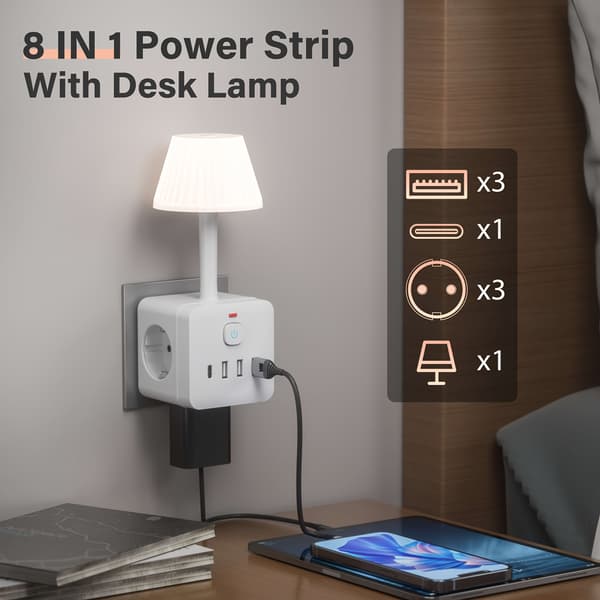 Pistorasia himmennettävällä LED-lampulla ja USB Type C -latausasemalla White