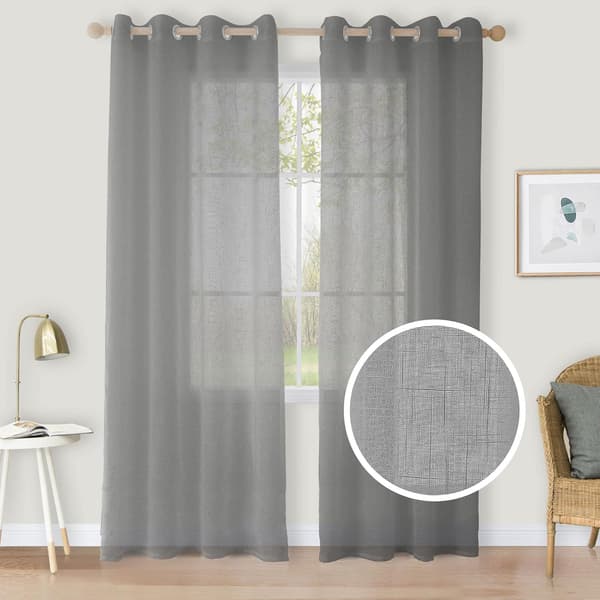 Skira gardiner med öglor 100x250 cm Linnegrå Set med 2 paneler för vardagsrum sovrum