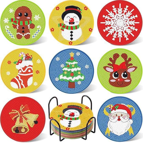 Joulun timanttimaalauslasinalussarja, tee-se-itse kimaltelevat lasinaluset metallitelineellä 860