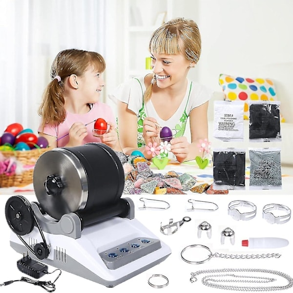 Stenslipningsset, Professionell Stenkoppsset, Poleringstrumlare, Stenslipmaskin, Stenslipare, 7-dagars Timer, 4 Poleringspulver