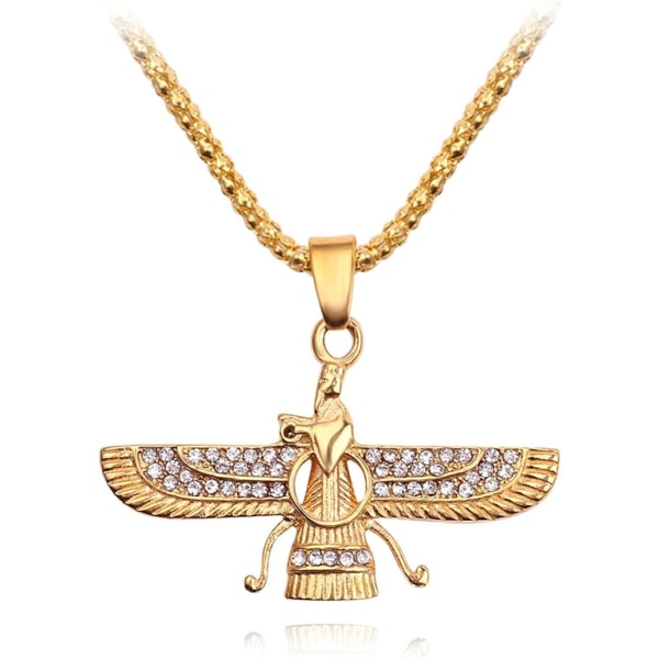 Hip Hop Rhinestones Paved Bling Iran Zoroastrian Pendant Halsband Guld Herrsmycken