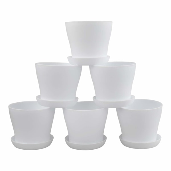 Pakke med 8 10cm blomsterpotter med hull, små kaktuspotter, runde plastpotter, blomsterpotte med skål for kontorbalkong, fargerik white