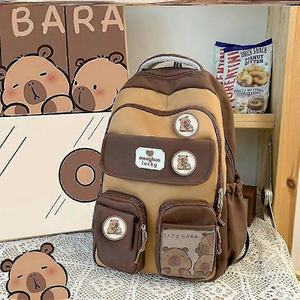 Skoltaske Brun 2024 Capybara Ridge Stor Rygsæk Til Drenge Og Piger, Mærkekort Blue Backpack