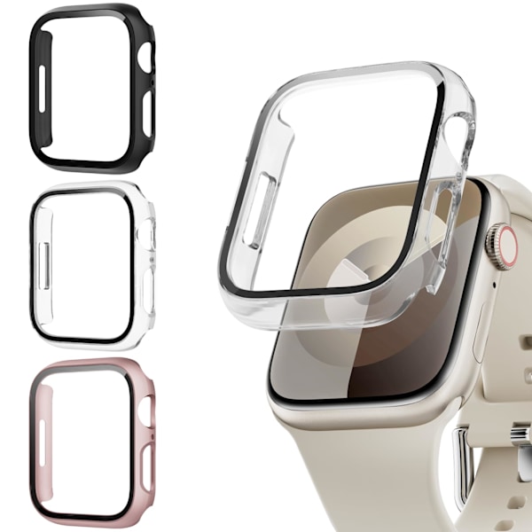 3 stk. skærmbeskyttelse kompatibel med Apple Watch Series 6/5/4/SE med hærdet glas, stødsikkert etui til iWatch 44mm 44mm Black and clear and rose gold