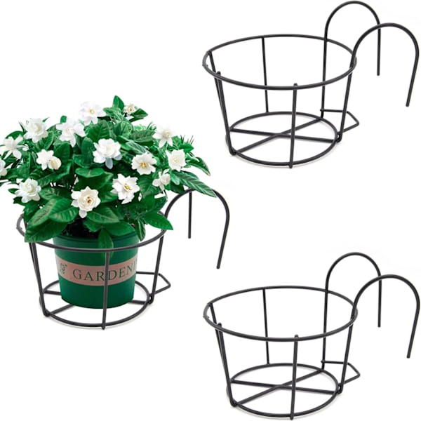 3-pakning Hengende Rekkverk Blomsterpotteholder, Rund Blomsterpottehenger i Jern, Hengende Kurver for Blomsterpotter, for Balkong, Hage, Gjerde