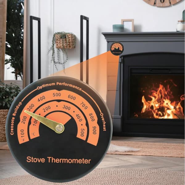Eldstadstermometer til måling af røgrørstemperatur - Magnetisk termometer til brændeovn - Orange