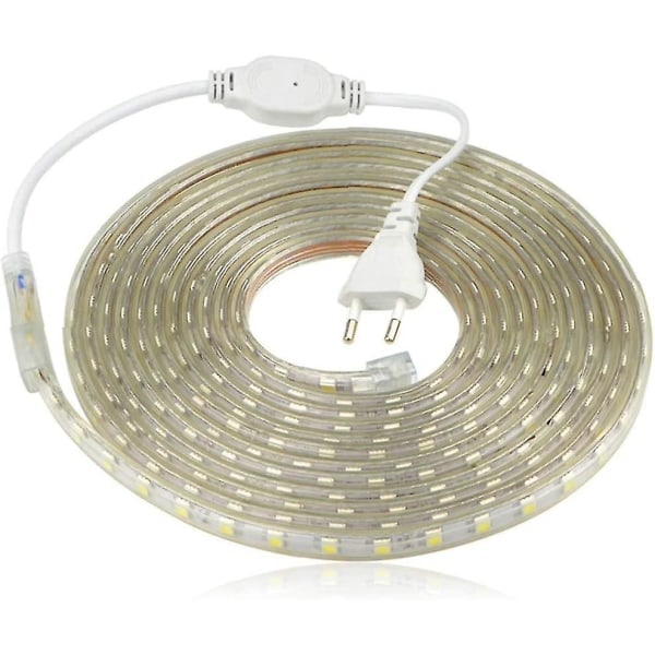 LED strip, vandtæt LED strip, lysende LED strip 220v, 5050 Ip65 vandtæt LED strip, varm hvid (6m)