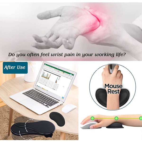 Ergonomiskt Armstöd för Skrivbord, Tangentbords handledsstöd, Musmatta, Minnesskum Handledsstöd Kudde för Dator, Laptop, Arbete, Gaming (2 st)