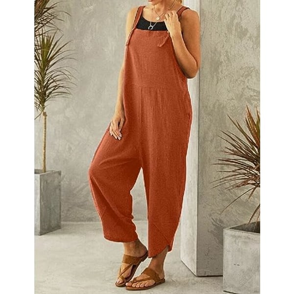 IC Dame Casual Løse Lange Smækbukser Jumpsuits med Brede Ben Baggy Bomuldsbukser Overalls med Lommer PZG{hh}
