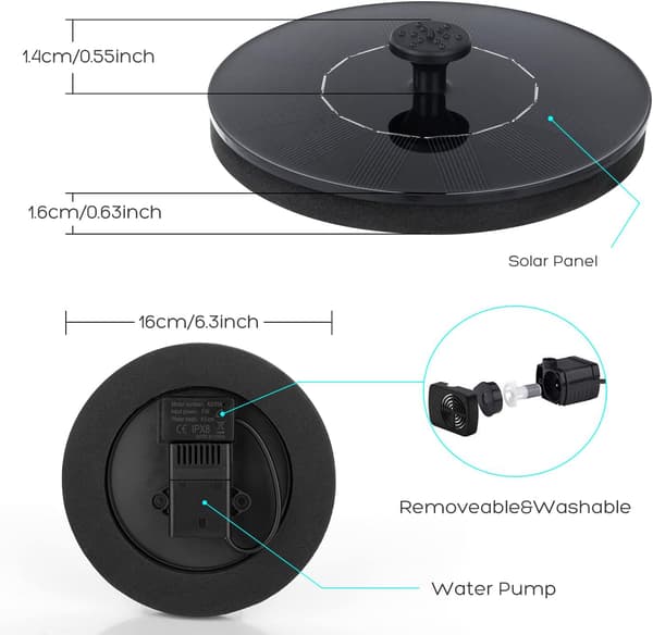 Vandfontæne solcelledrevet Sort 13cm