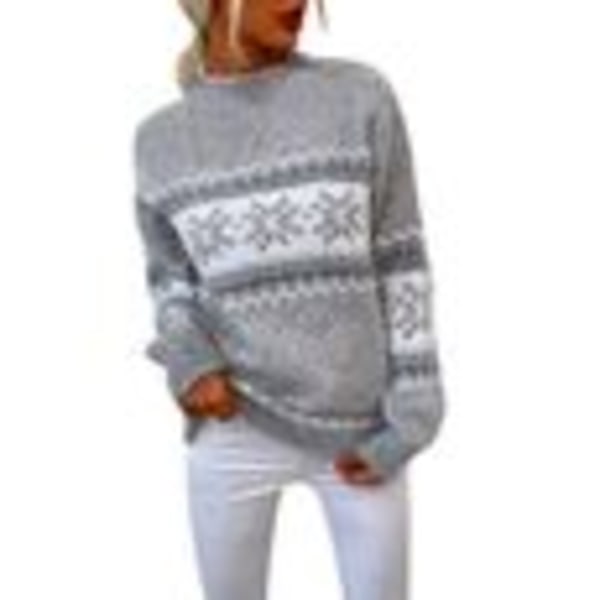 Winter Chic Damtröja - Rundhalsad tröja med Jacquard Christmas Snowflake Design M