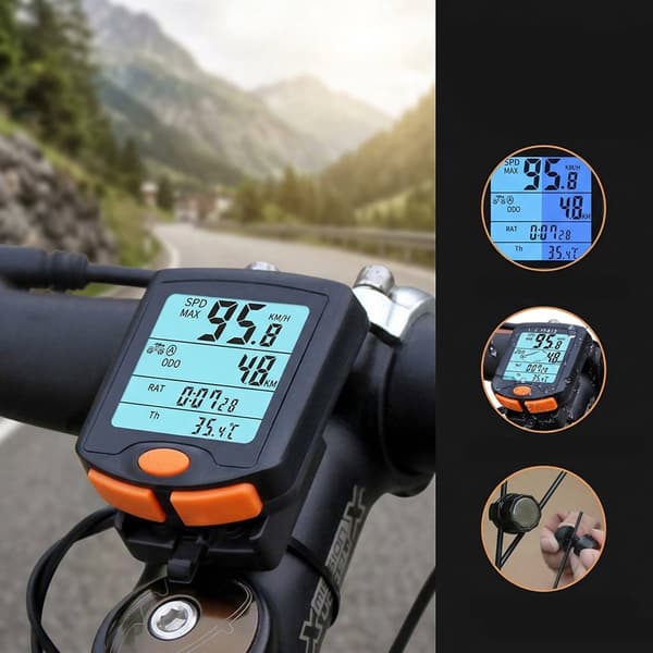 Trådløs cykelcomputer - Vandtæt kilometertæller med baggrundsbelyst display til landevejs- og mountainbikes