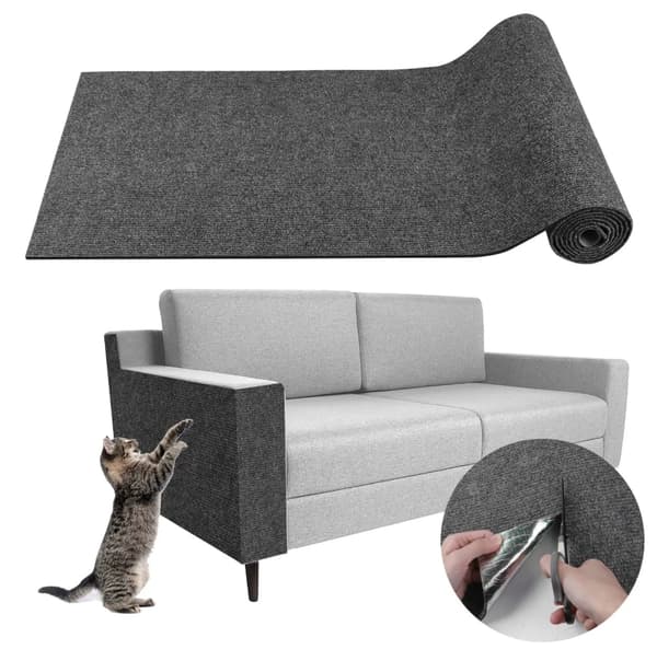 Selvklebende Klorematte for Katter 30x100 cm, Klippbar Teppebeskytter for Møbler og Vegger - DIY Erstatningsputer for Klatrestativ Mørk Grå