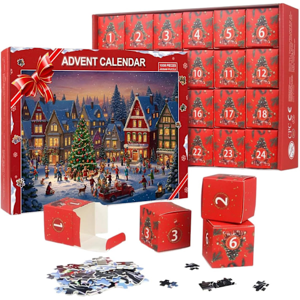 Adventskalender 2024 Julepuslespill for barn og voksne 24 rom 1008 brikker Nedtelling til jul for tenåringsjenter og -gutter