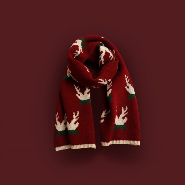 Mub- mångsidig julstickad ullröd halsduk, fawn, print
