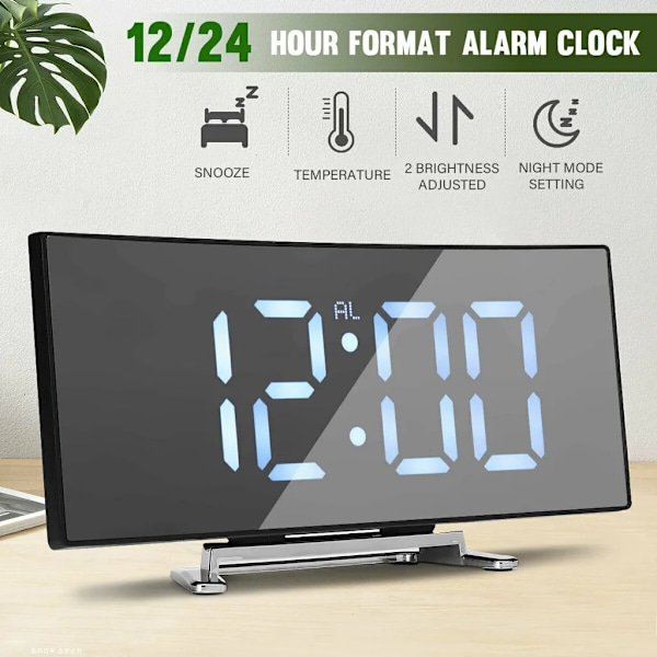 LED Digital Väggklocka Spegel Bordsklocka med Snooze Alarmklocka Nattlampa Digital Väggklocka Sovrum Stora Siffror