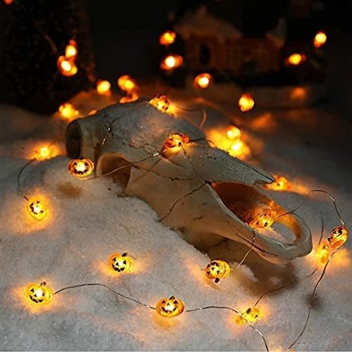 Halloween Pumpkin String Lights, 4m, 40 LED Lights, Orange, Autumn Decoration, Battery Operated with Remote Control and Timer