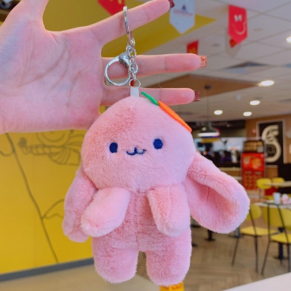 Tecknad Kuromi docka skolväska hänge docka plyschleksak par nyckelring väska hänge Plush carrot rabbit-pink 11cm (with keychain)