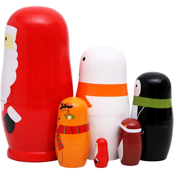 6 st vackra handgjorda ryska dockor med Santa Claus - Matryoshka-dockor - Present till jul och födelsedag - Stapelbara dockor, set om 6, 15 cm hög (Santa 6)