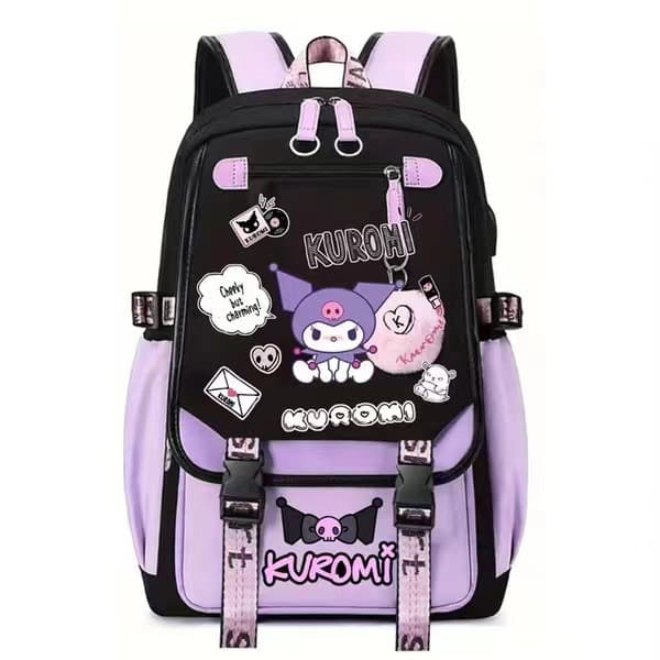 Large Capacity Travel Backpack with USB Charging - Trendy School Bag for Students with Laptop Compartment Black