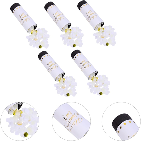 Konfettitykki, kädessä pidettävät konfettitykit narulla, hääkonfetti, koristeet, 5 kpl (valkoinen, 11 cm){HH}