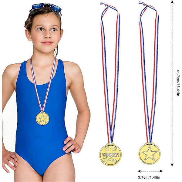 12 stycken plast vinnarmedaljer utmärkelse medaljer med halsband för barn sportfest{HH}