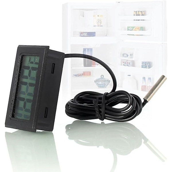 Digital LCD Termometer Temperaturmätare med Extern Sond för Kyl Frys Kylskåp Akvarium - Svart Batteri Ingår Ej
