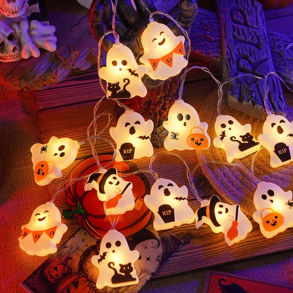 Halloween Græskar Lyskæde Med Hatte Og Spøgelsesansigter LED Indendørs Udendørs Dekorativ Belysning Til Fest Mixed pattern style 3m 20-light bulb - battery-operated