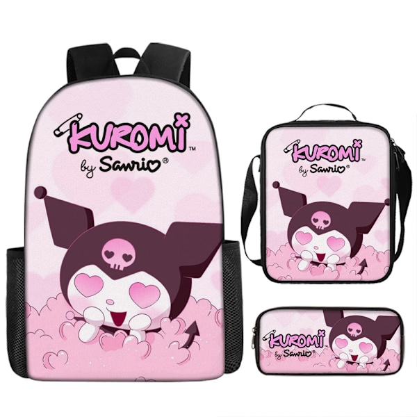 Tecknad Kuromi tredelat set Cinnamon dog KT katt tecknad grund- och gymnasieelever skolväska barnryggsäck H Backpack