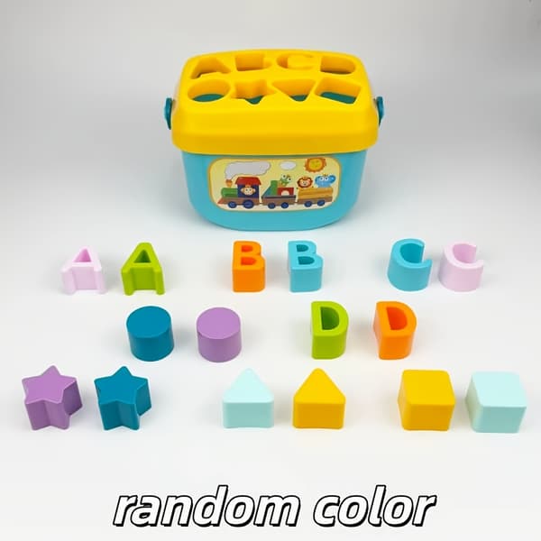 Formsorteringsleke for spedbarn - ABC- og formpuslespill, utviklingsgave for gutter og jenter Building Block Bucket