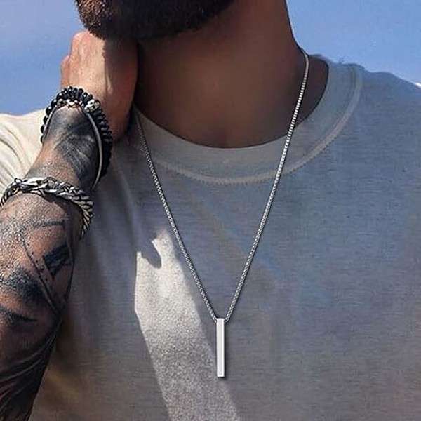 Bar Hänge Halsband för Män Rostfritt Stål Box Kedja Hänge Herr Halsband Smycken Längd 22 tum{HH}