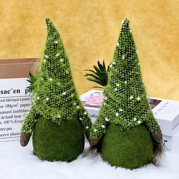 Juldekorativ stickad ansiktslös suckulentdocka - Kreativ grön växtdvärg Rudolph-docka (White Beard)