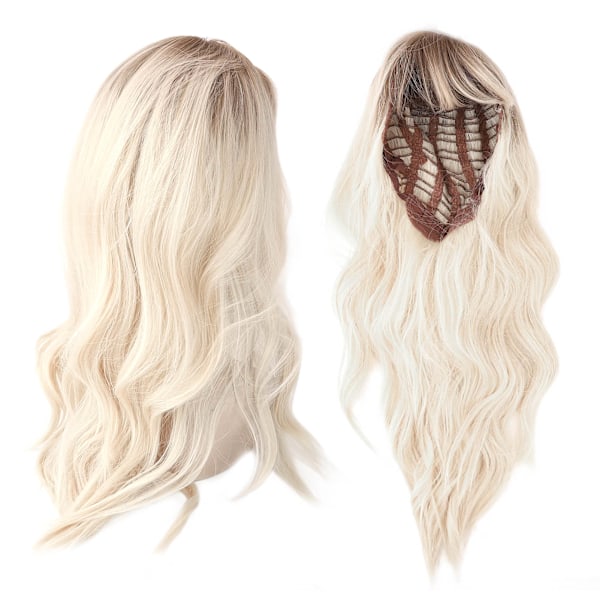 Gradient Blondt Brunt Langt Krøllete Parykk Dame Varmebestandig Syntetisk Parykk med Pannelugg for Cosplay Fest 0.4
