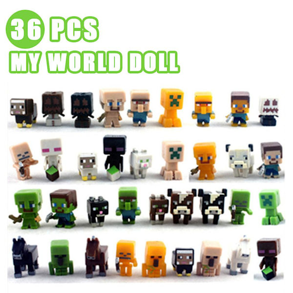 36 stk/sett Mini Minecraft Figurer Leker Dukker Kaketopper Skrivebordsdekorasjon Ornamenter {HH} 36PCS