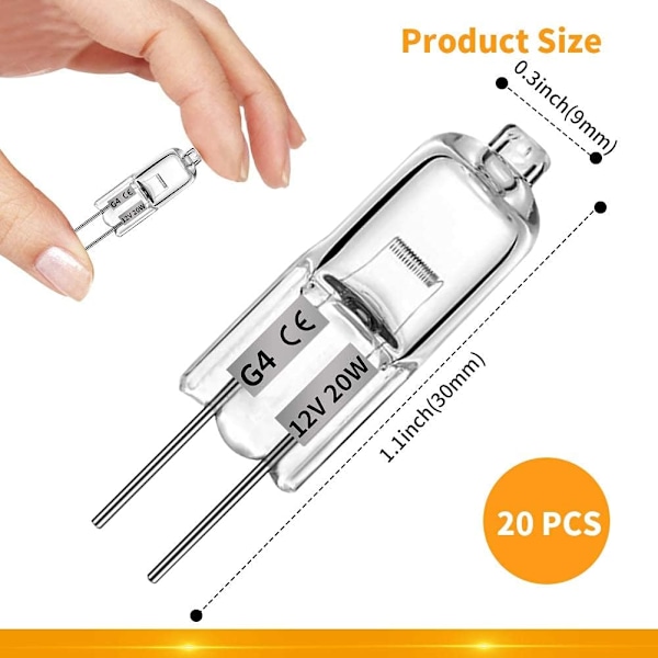 G4 halogeenipolttimot 20W 12V - Lämmin valkoinen - 20 kpl 20W 20W 20W 20pcs