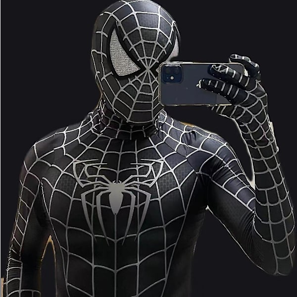 Halloween Herr Svart Remy Spiderman Cosplay Kostyme Venom Symbiote Remy Drak Zentai Bodysuit Voksen Hette Avtakbar Hood Detachable S