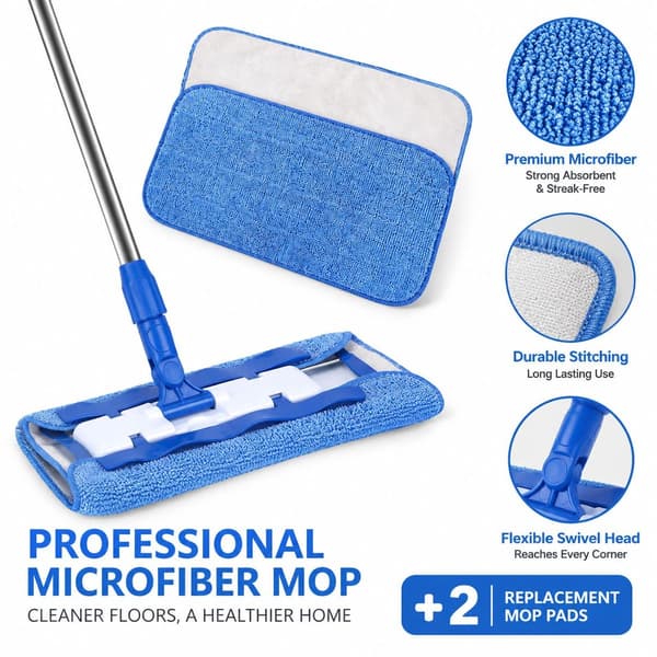 Udskifteligt mikrofibermoppehoved 4 stk. maskinvaskbart kompatibelt med Mr Siga professionel gulvmoppe