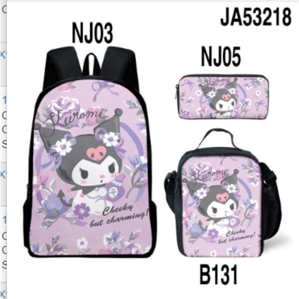 Tecknad Kuromi tredelat set Cinnamon dog KT katt tecknad grund- och gymnasieelever skolväska barnryggsäck 6 Backpack