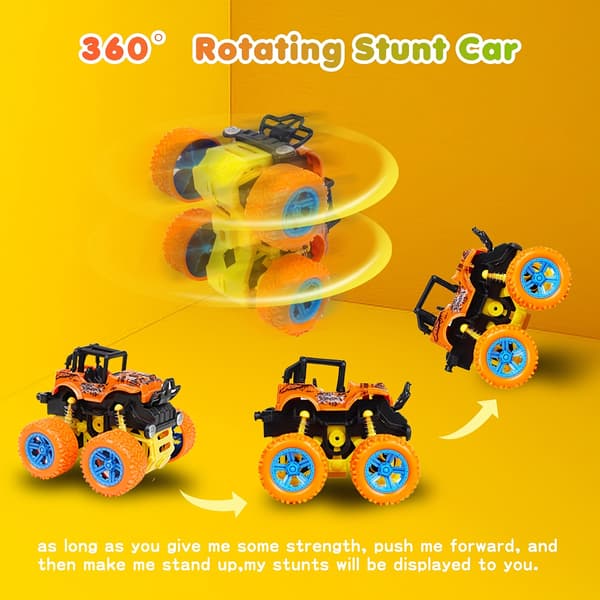 Inertidrevne monstertrucks til 3 år og opefter, Push & Go, tovejsbiler med 360° spin, robust pull-back køretøjssamling Random Color 1pc