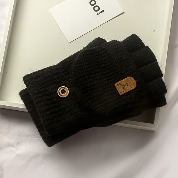 1 par cashmere clamshell-handsker til mænd og kvinder - varme strikkede halvfinger-touchscreen-handsker med elastisk pasform, maskinvaskbare, ideelle til cykling Navy